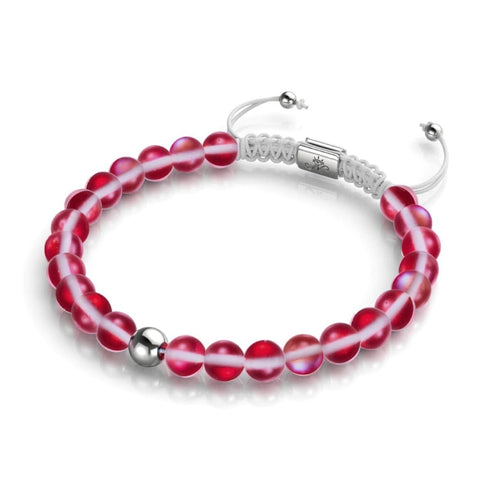 Vermillon foncé | Argent | Bracelet de perles de macramé en verre de sirène